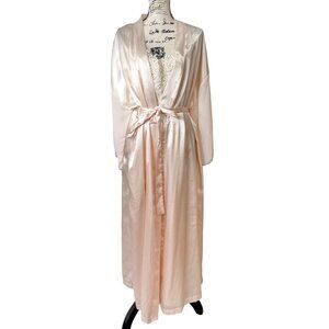 Pink K Satin Robe & Nightgown Set Women XL Lace Detail Matching-Belt Vintage Y2K
